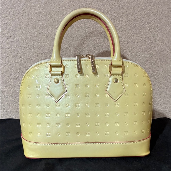 Arcadia metallic creamy Yellow Embossed patent leather Satchel made in Italy - Picture 1 of 11
